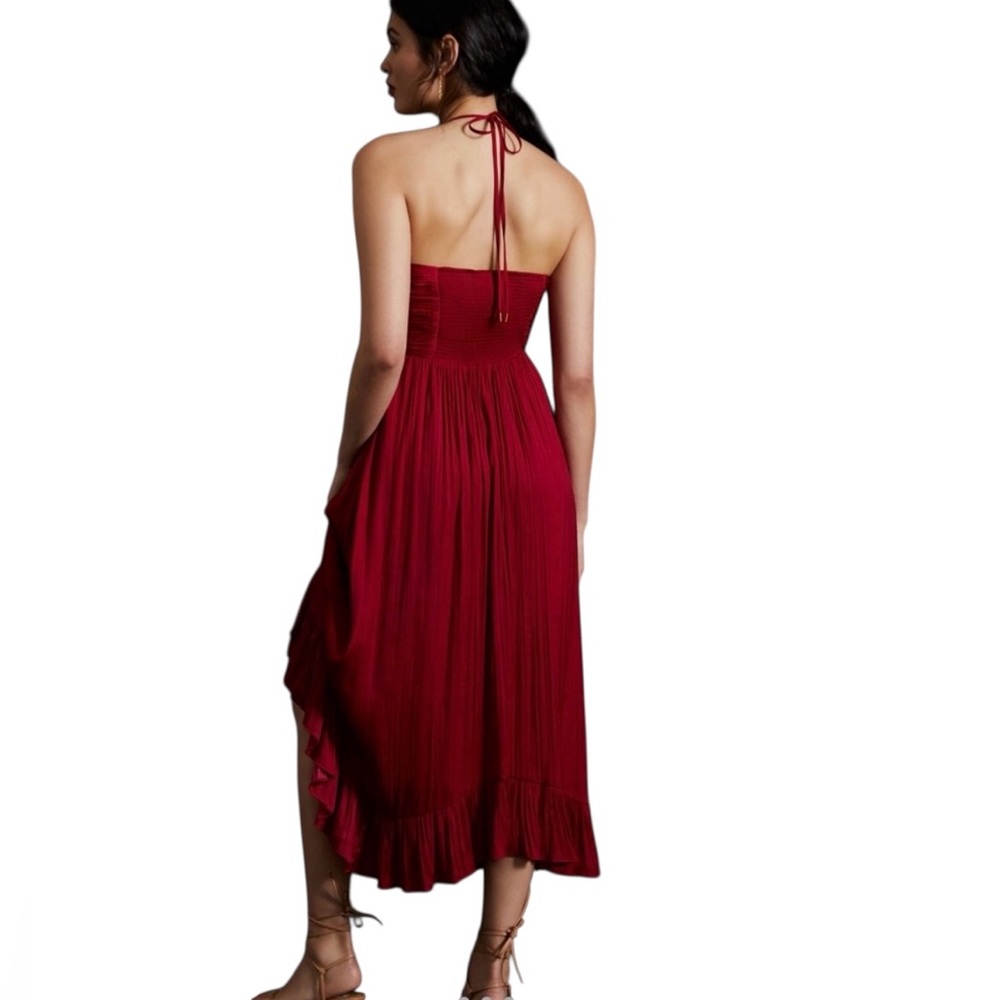 Anthropologie Red Maxi Dress with Ruffled Hem - Picture 2 of 15